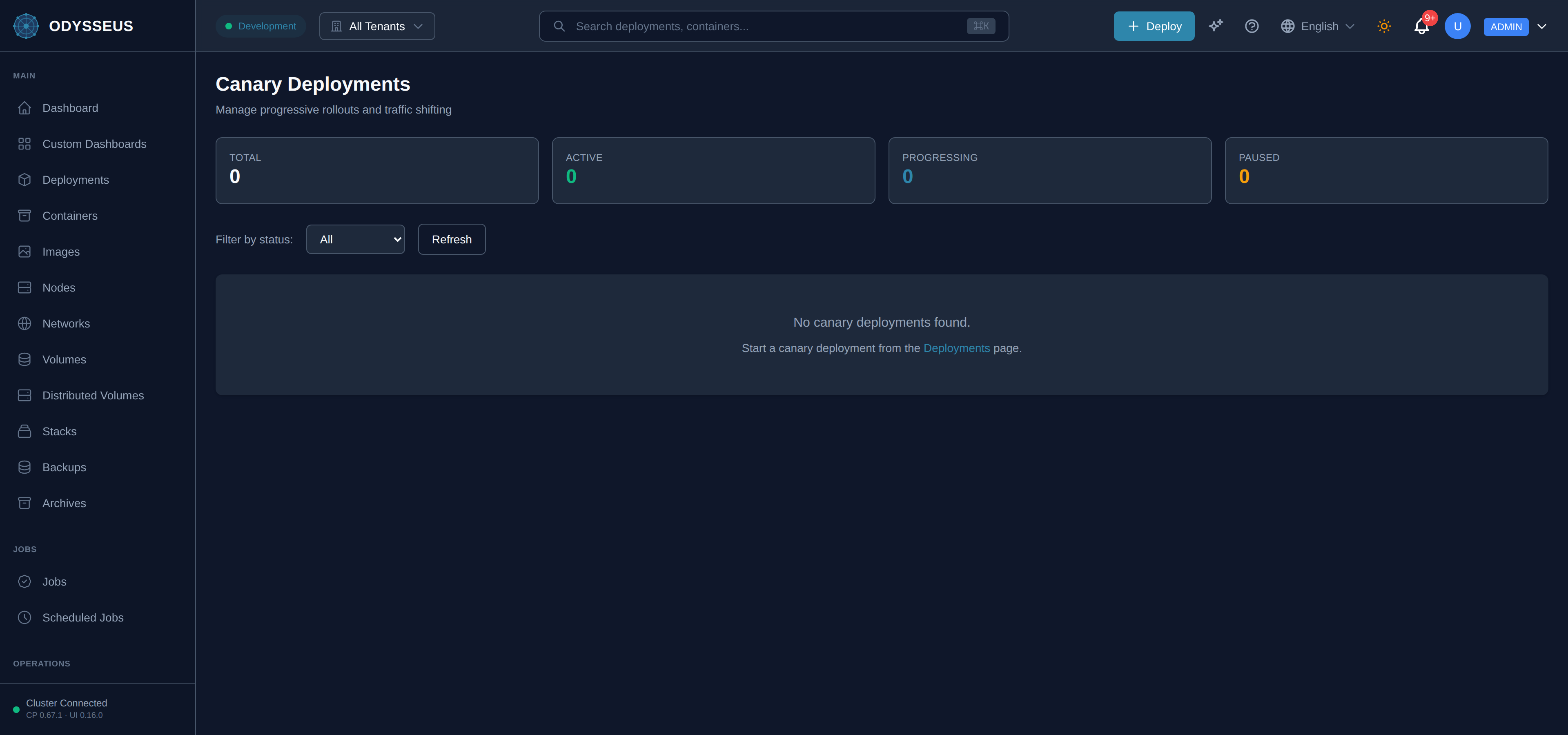 The Canaries screen in the Odysseus dashboard.