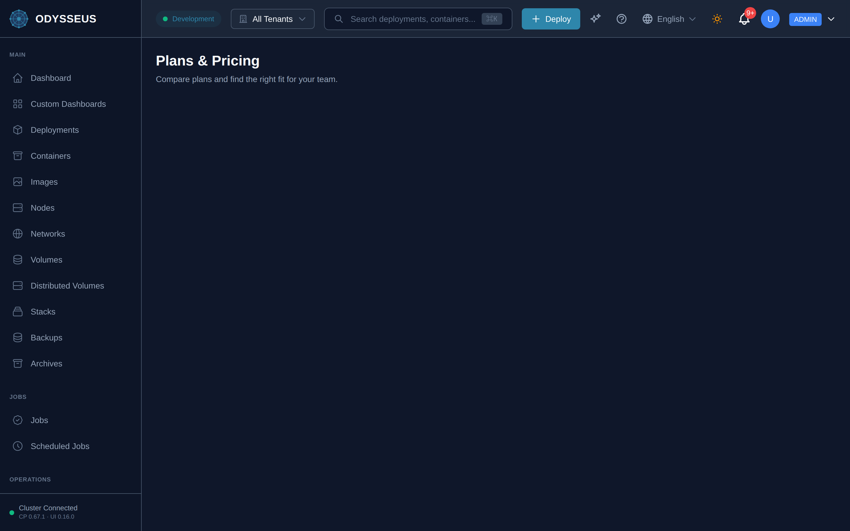 The Plans screen in the Odysseus dashboard.
