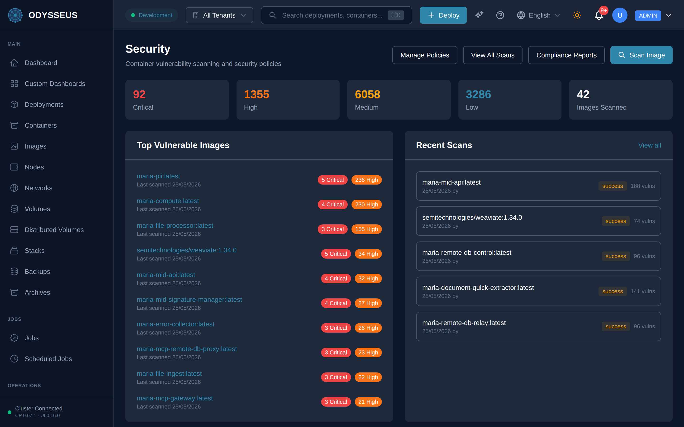 The Security screen in the Odysseus dashboard.